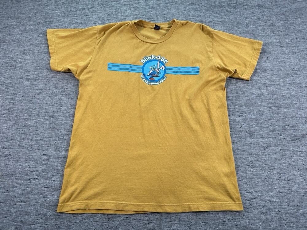 Blink-182 Crappy Punk Rock Bunny Shirt Mens Large Yellow Tultex Pop Band Cotton